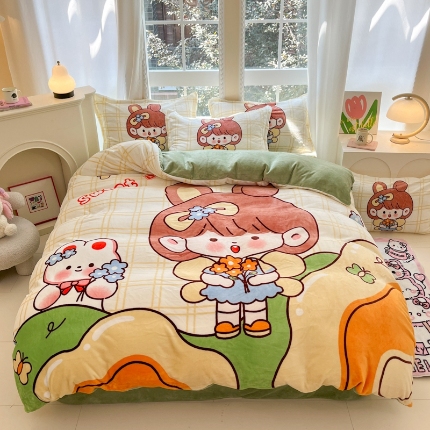 91家纺网 家纺一手货源 找家纺 （总）喜梦缘-2025专版加厚高克重卡通大版 牛奶绒四件套大阪法莱绒现货充足