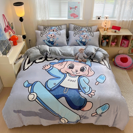 91家纺网 家纺一手货源 找家纺 （总）喜梦缘-2025专版加厚高克重卡通大版 牛奶绒四件套大阪法莱绒现货充足