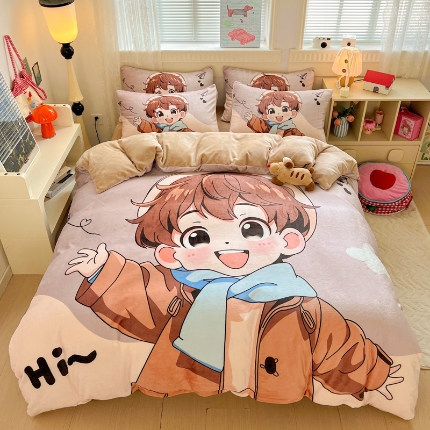 91家纺网 家纺一手货源 找家纺 （总）喜梦缘 2025 新款大版卡通牛奶绒印花四件套