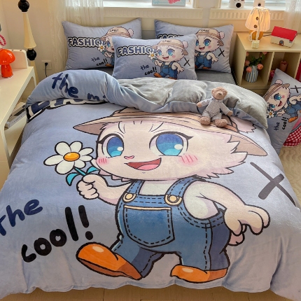 91家纺网 家纺一手货源 找家纺 （总）喜梦缘-2025专版加厚高克重卡通大版 牛奶绒四件套大阪法莱绒现货充足