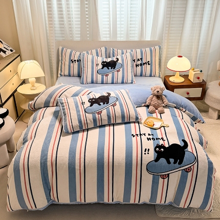 91家纺网 家纺一手货源 找家纺 （总）经年 2025新款大版卡通牛奶绒四件套-4款