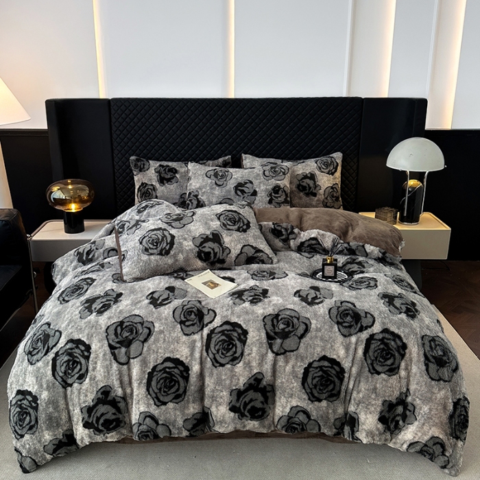 91家纺网 家纺一手货源 找家纺 （总）2025新款直播兔毛绒印花四件套加厚保暖美拉德风格套件