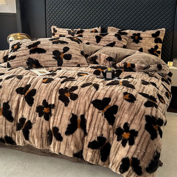 91家纺网 家纺一手货源 找家纺 （总）2025新款直播兔毛绒印花四件套加厚保暖美拉德风格套件