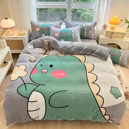 91家纺网 家纺一手货源 找家纺 喜梦缘 2025年新款大版小版卡通牛奶绒四件套 梦龙宝贝