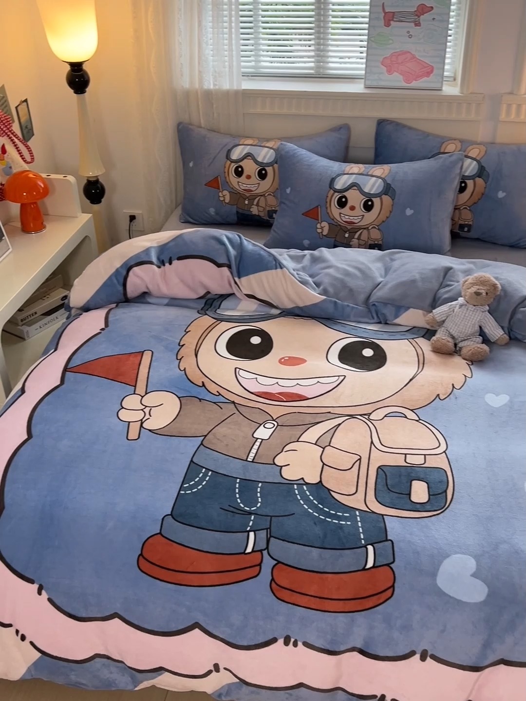 91家纺网 家纺一手货源 找家纺 喜梦缘 2025年新款大版小版卡通牛奶绒四件套 潮兔