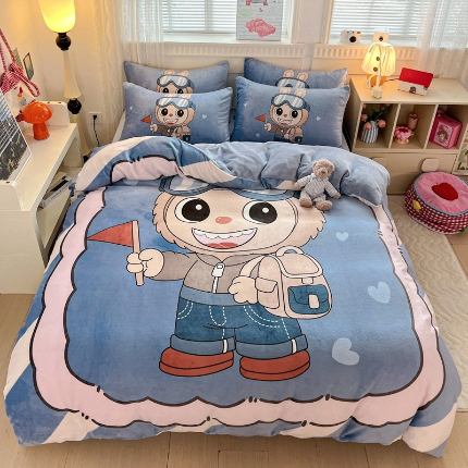 91家纺网 家纺一手货源 找家纺 喜梦缘 2025年新款大版小版卡通牛奶绒四件套 潮兔