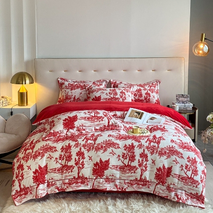 91家纺网 家纺一手货源 找家纺 （总）经年 2025年新款200克水墨画工艺款牛奶绒四件套