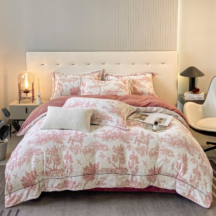 91家纺网 家纺一手货源 找家纺 （总）经年 2025年新款200克水墨画工艺款牛奶绒四件套