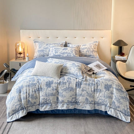 91家纺网 家纺一手货源 找家纺 （总）经年 2025年新款200克水墨画工艺款牛奶绒四件套