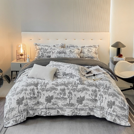 91家纺网 家纺一手货源 找家纺 （总）经年 2025年新款200克水墨画工艺款牛奶绒四件套