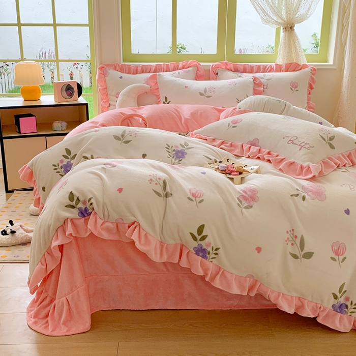 91家纺网 家纺一手货源 找家纺 （总）喜梦缘家纺  2025新款直播热款高克重韩版牛奶绒四件套婚庆四件套双拼四件套