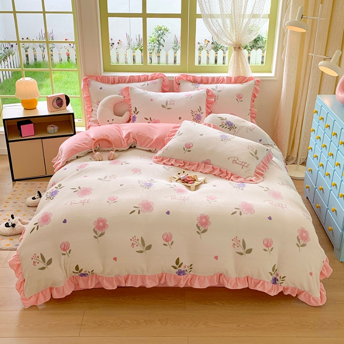 91家纺网 家纺一手货源 找家纺 （总）喜梦缘家纺  2025新款直播热款高克重韩版牛奶绒四件套婚庆四件套双拼四件套