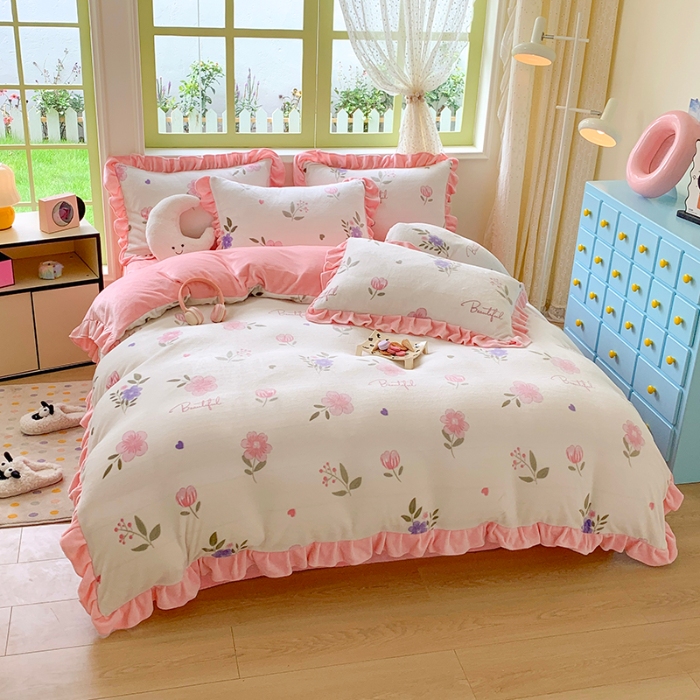 91家纺网 家纺一手货源 找家纺 （总）喜梦缘家纺  2025新款直播热款高克重韩版牛奶绒四件套婚庆四件套双拼四件套