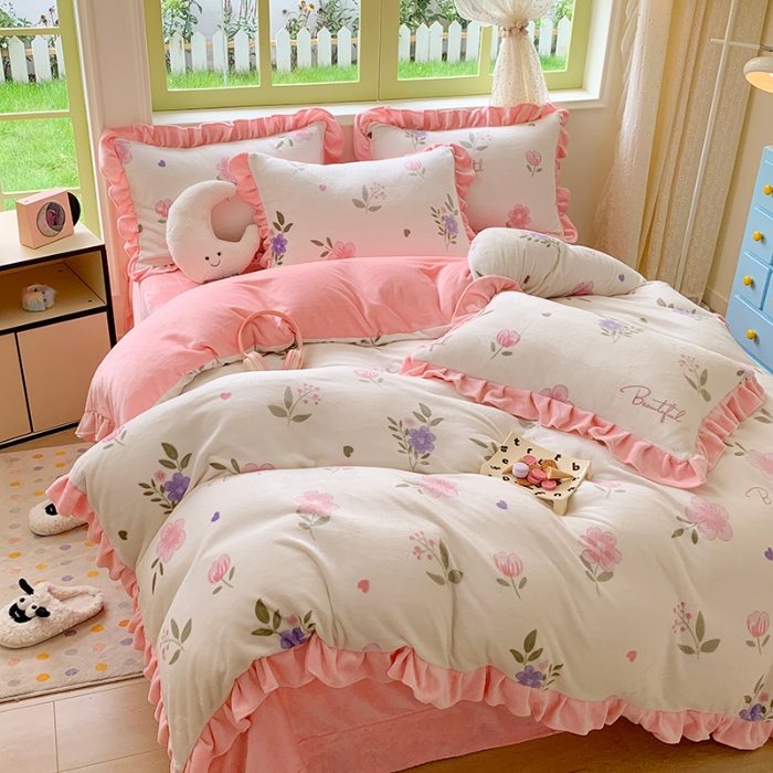 91家纺网 家纺一手货源 找家纺 （总）喜梦缘家纺  2025新款直播热款高克重韩版牛奶绒四件套婚庆四件套双拼四件套