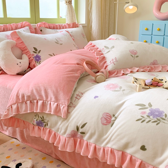 91家纺网 家纺一手货源 找家纺 （总）喜梦缘家纺  2025新款直播热款高克重韩版牛奶绒四件套婚庆四件套双拼四件套