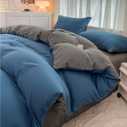 诗雅被业 2023新款纯色磨毛四件套 诱惑蓝灰