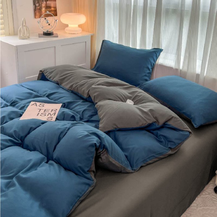 91家纺网 家纺一手货源 找家纺 诗雅被业 2023新款纯色磨毛四件套 诱惑蓝灰