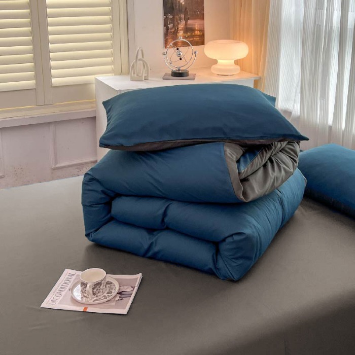 91家纺网 家纺一手货源 找家纺 诗雅被业 2023新款纯色磨毛四件套 诱惑蓝灰