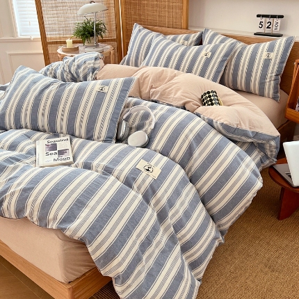 91家纺网 家纺一手货源 找家纺 （总）2025新款全棉色织水洗棉四件套学生三件套简约ins风床单被套床品套件