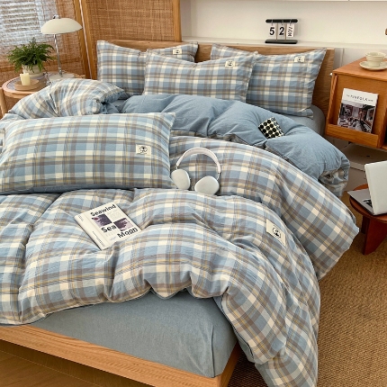 91家纺网 家纺一手货源 找家纺 （总）2025新款全棉色织水洗棉四件套学生三件套简约ins风床单被套床品套件