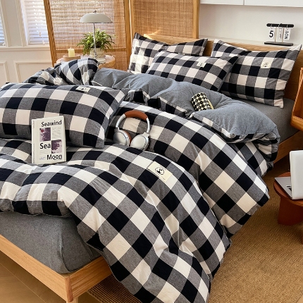 91家纺网 家纺一手货源 找家纺 （总）2025新款全棉色织水洗棉四件套学生三件套简约ins风床单被套床品套件