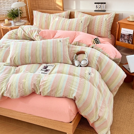 91家纺网 家纺一手货源 找家纺 （总）2025新款全棉色织水洗棉四件套学生三件套简约ins风床单被套床品套件