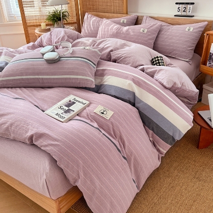 91家纺网 家纺一手货源 找家纺 （总）2025新款全棉色织水洗棉四件套学生三件套简约ins风床单被套床品套件