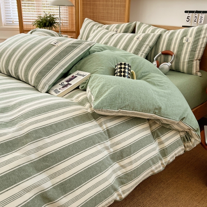 91家纺网 家纺一手货源 找家纺 （总）2025新款全棉色织水洗棉四件套学生三件套简约ins风床单被套床品套件