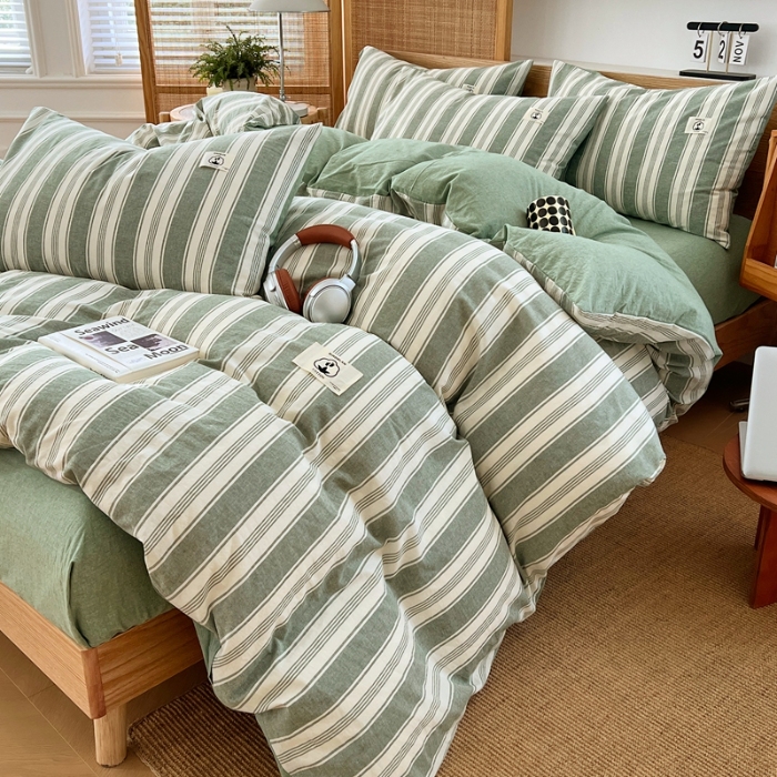 91家纺网 家纺一手货源 找家纺 （总）2025新款全棉色织水洗棉四件套学生三件套简约ins风床单被套床品套件