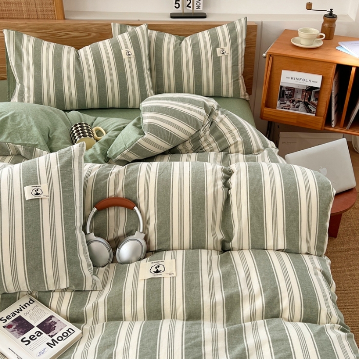 91家纺网 家纺一手货源 找家纺 （总）2025新款全棉色织水洗棉四件套学生三件套简约ins风床单被套床品套件