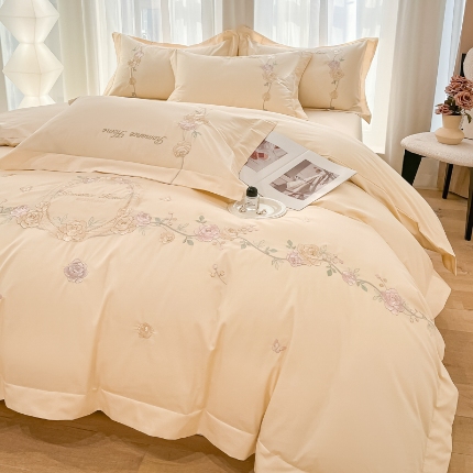 91家纺网 家纺一手货源 找家纺 （总）2025新款刺绣亲肤棉轻奢四件套-遇见