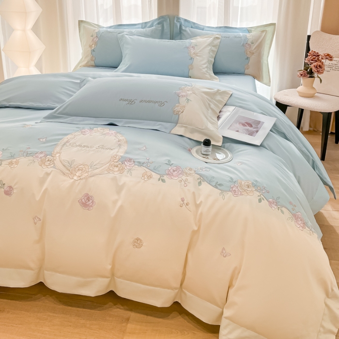 91家纺网 家纺一手货源 找家纺 （总）2025新款刺绣亲肤棉轻奢四件套-遇见