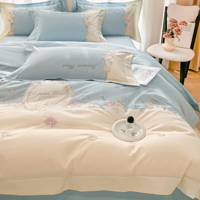 91家纺网 家纺一手货源 找家纺 （总）2025新款刺绣亲肤棉轻奢四件套-遇见