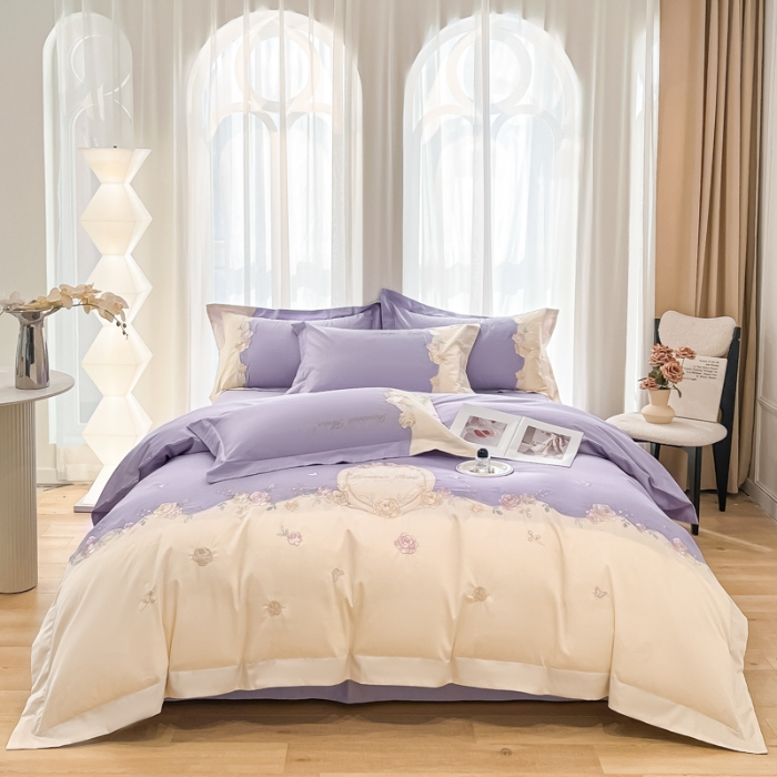 91家纺网 家纺一手货源 找家纺 （总）2025新款刺绣亲肤棉轻奢四件套-遇见