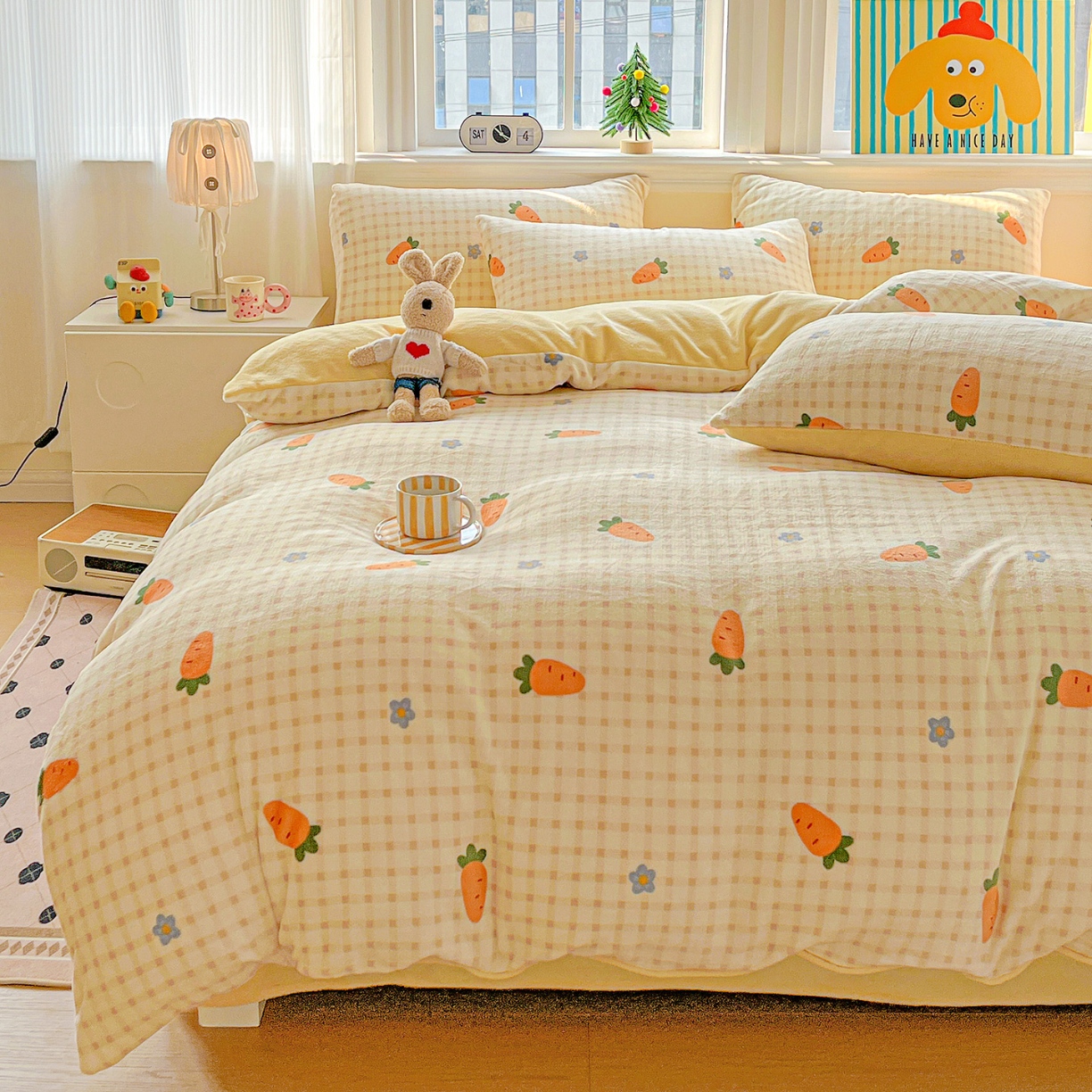 91家纺网 家纺一手货源 找家纺 （总）2025新款加厚款小清新牛奶绒印花四件套床单款床笠单被套