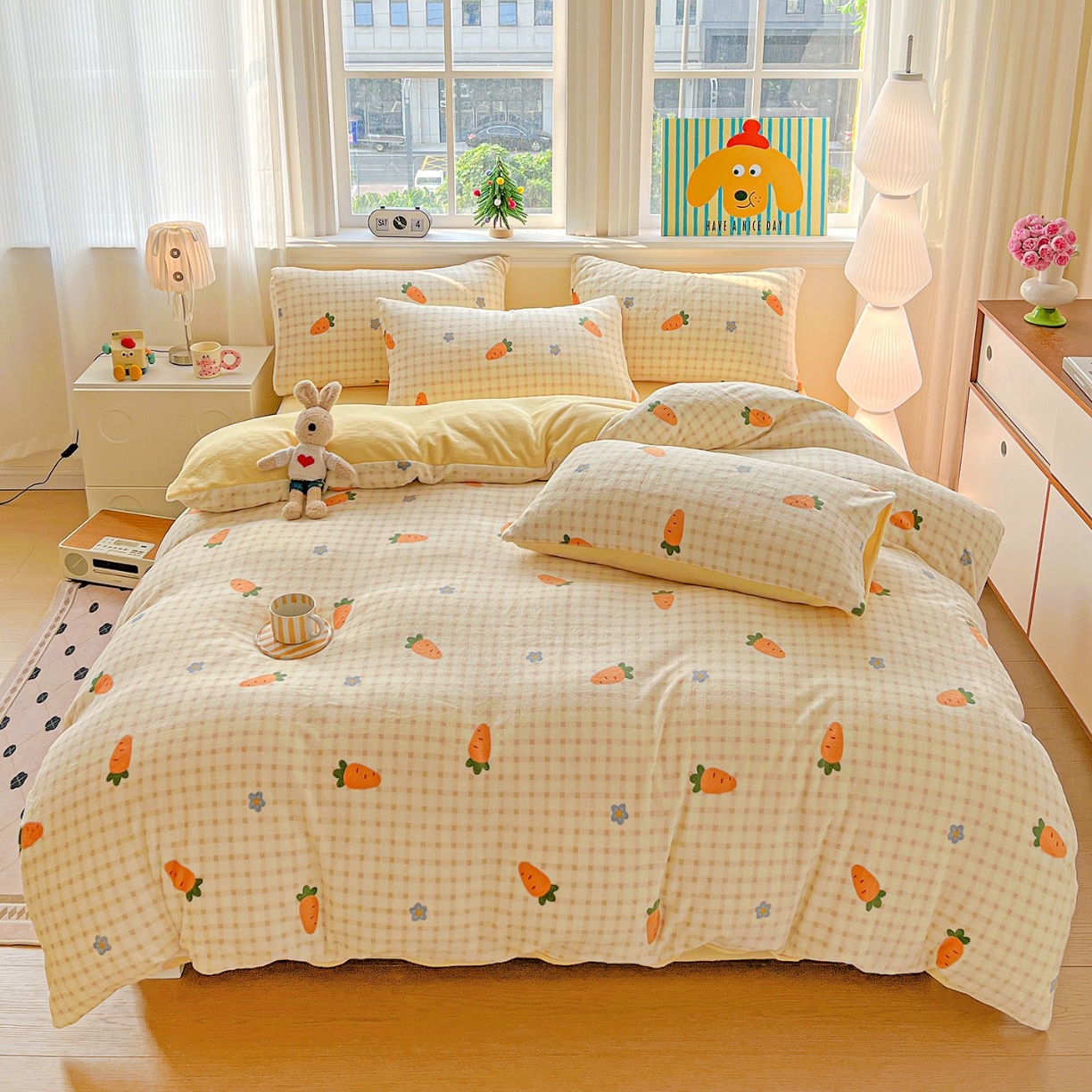 91家纺网 家纺一手货源 找家纺 （总）2025新款加厚款小清新牛奶绒印花四件套床单款床笠单被套