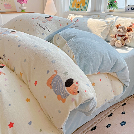 91家纺网 家纺一手货源 找家纺 （总）2025新款小清新牛奶绒印花四件套床单款床笠款套件单被套