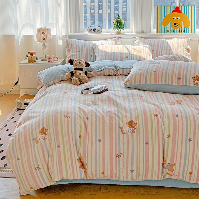 91家纺网 家纺一手货源 找家纺 （总）2025新款小清新牛奶绒印花四件套床单款床笠款套件单被套