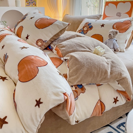 91家纺网 家纺一手货源 找家纺 （总）2025新款小清新牛奶绒印花四件套床单款床笠款套件单被套