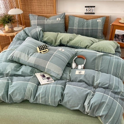 91家纺网 家纺一手货源 找家纺 （总）2025新款全棉水洗棉色织四件套复古条纹ins风纯棉学生宿舍三件套床单床笠款