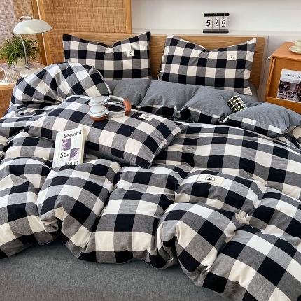 91家纺网 家纺一手货源 找家纺 （总）2025新款全棉水洗棉色织四件套复古条纹ins风纯棉学生宿舍三件套床单床笠款