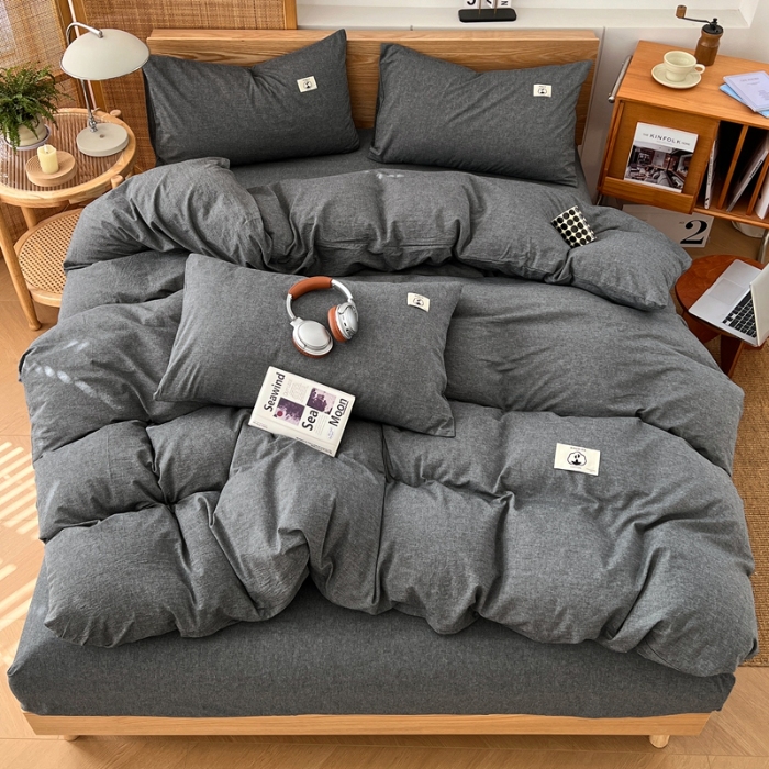 91家纺网 家纺一手货源 找家纺 （总）2025新款全棉水洗棉色织四件套复古条纹ins风纯棉学生宿舍三件套床单床笠款