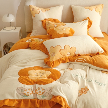 2025新款绒梦里加厚韩版贴布绣牛奶绒四件套高定绒保暖套件