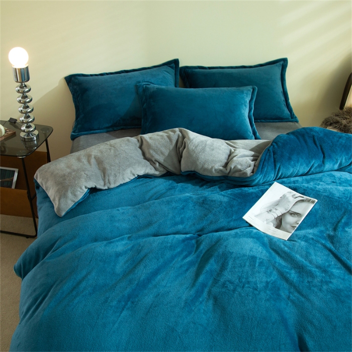 91家纺网 家纺一手货源 找家纺 （总）兰紫橙家纺 2025新款双面绒纯色双拼牛奶绒四件套--全尺寸