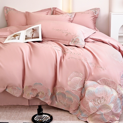 91家纺网 家纺一手货源 找家纺 （总）2025新款亲肤棉轻奢刺绣四件套-花间梦