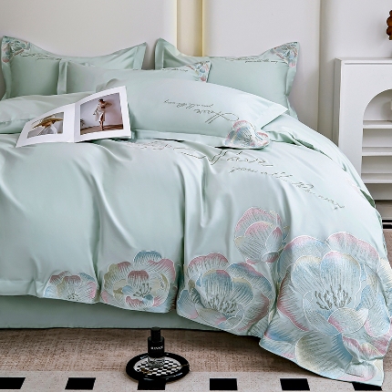 91家纺网 家纺一手货源 找家纺 （总）2025新款亲肤棉轻奢刺绣四件套-花间梦