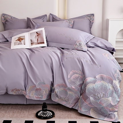 91家纺网 家纺一手货源 找家纺 （总）2025新款亲肤棉轻奢刺绣四件套-花间梦