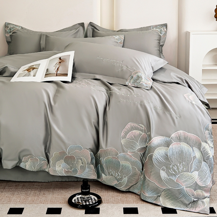 91家纺网 家纺一手货源 找家纺 （总）2025新款亲肤棉轻奢刺绣四件套-花间梦