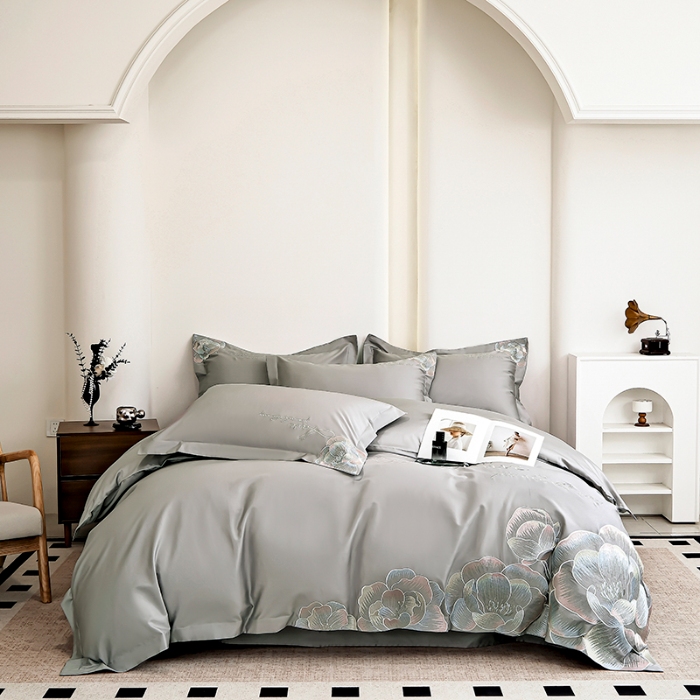 91家纺网 家纺一手货源 找家纺 （总）2025新款亲肤棉轻奢刺绣四件套-花间梦