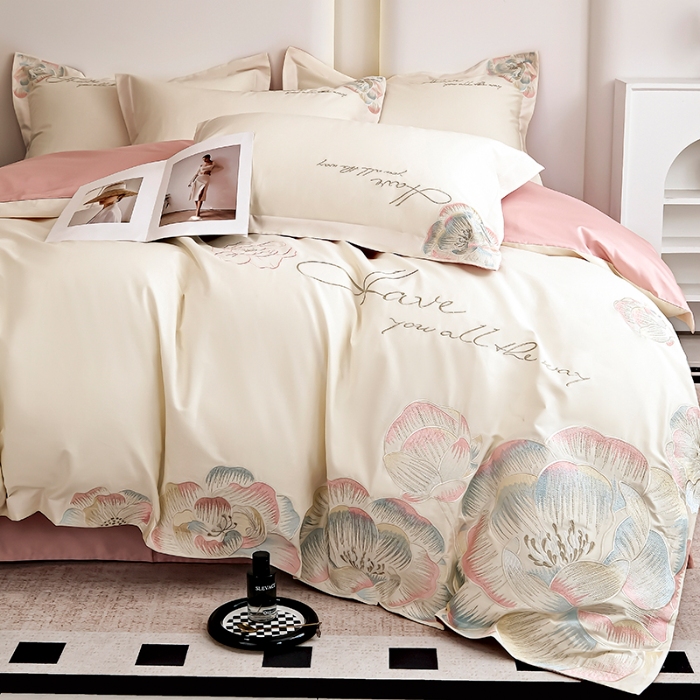 91家纺网 家纺一手货源 找家纺 （总）2025新款亲肤棉轻奢刺绣四件套-花间梦